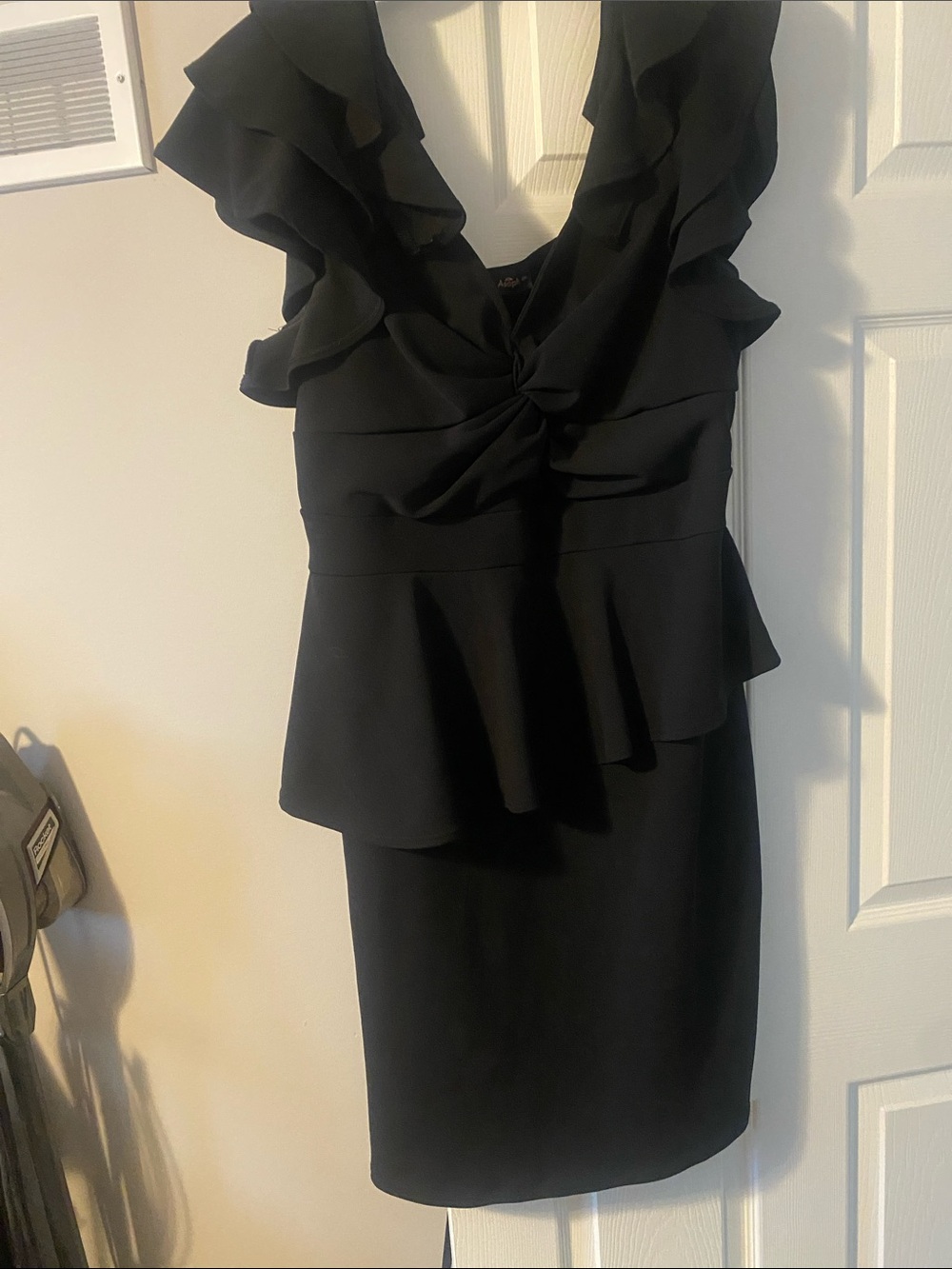Elegant Black Ruffle Peplum Dress - Women